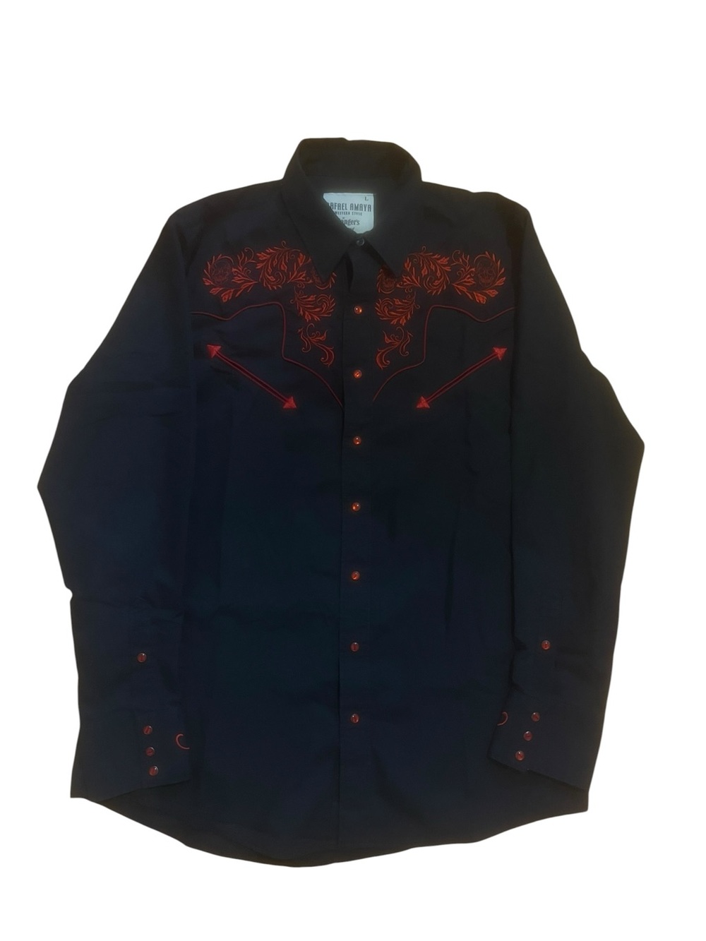 Rafael Amaya Black Western Vintage Embroidered Long Sleeve Men Button Up Sz